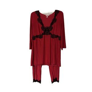 Soma Pajama Set Red Black Lace Trim Women’s L